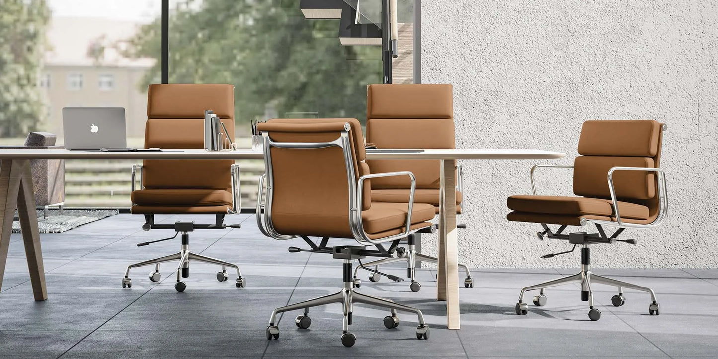 Office Guest Chair Genuine Leather Executive Chair Reception Chairs with Wheels Adjustable Swivel Rolling Office Chairs