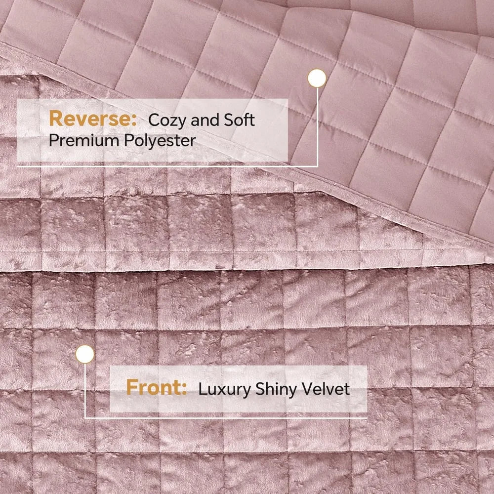 Velvet Quilt Set King Size - Luxury Velvet Comforter Bedding Set 3 Pieces, Soft Cozy Dusty Pink Oversized Bedspread Cov