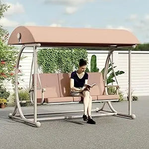 Modern Porch Swing with Stand, 3 Person Outdoor Patio Swings with Canopy, All Weather Backyard Swing for Adults, 2 in 1 Patio Sw