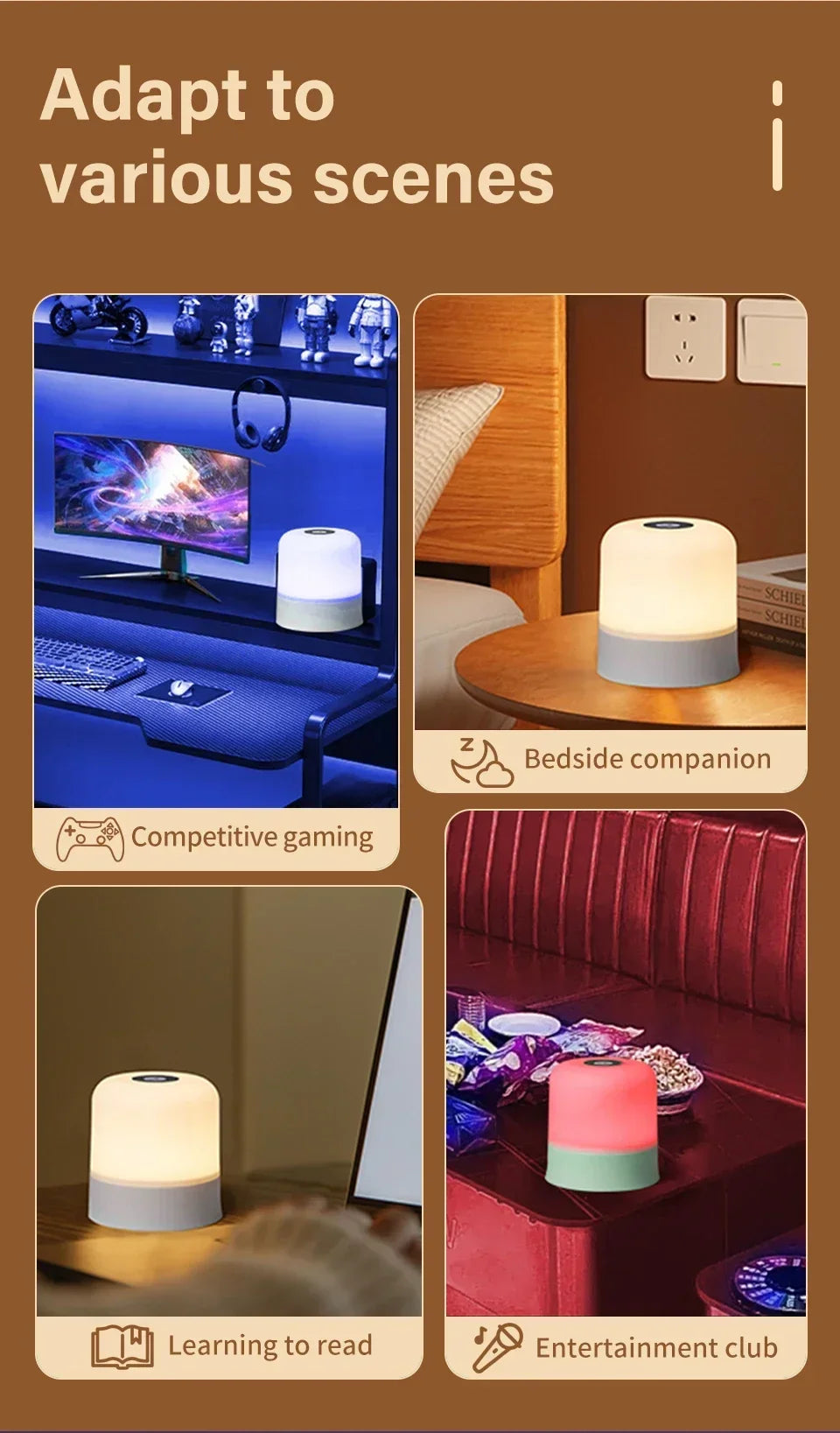 Rechargeable Led Night Light with Remote Control Touch Switch Table Lamp for Reading Bedroom White RGB Color Dimmable Portable
