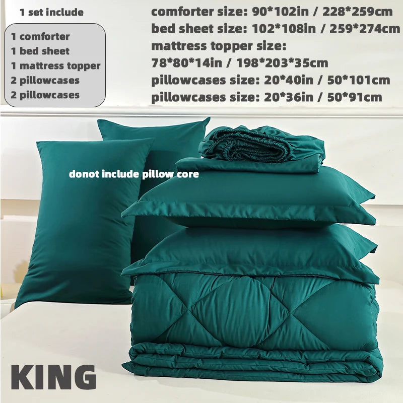 Bedding Set Reversible Solid Comforter All Seasons Double Brushed Microfiber 7 Piece Queen Cover Combo 5 Piece Twin Duvet