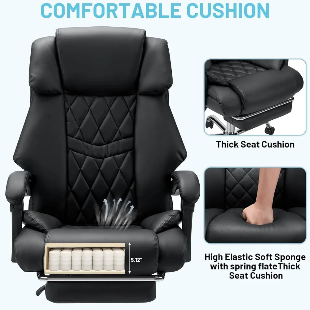 Office Chair Big and Tall 550lbs Reclining Office Chairs with Footrest Executive Extra Wide Seat Office Chair PU Leather
