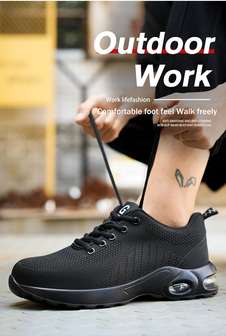 Fashionable breathable soft sole air cushion anti-smash and anti-puncture work shoes