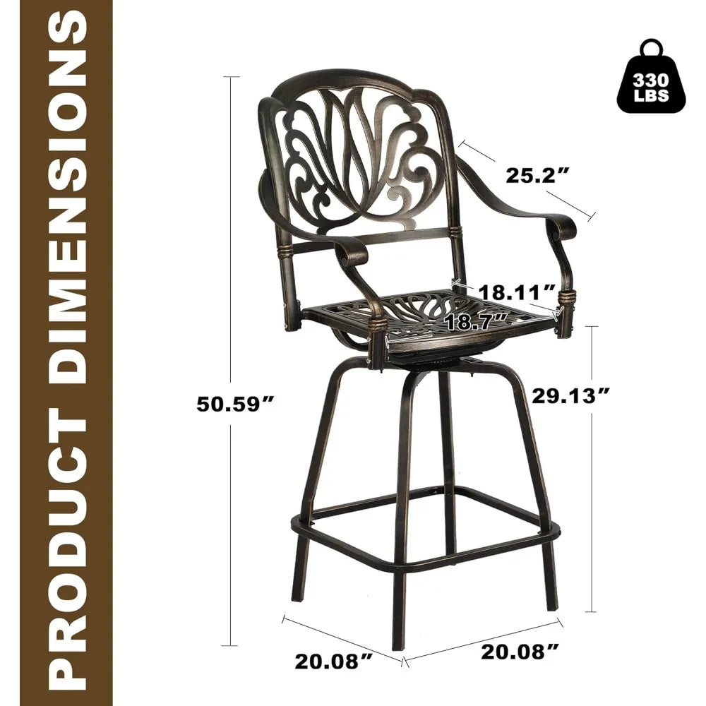 Outdoor Cast Aluminum Swivel Bar Stools Set of 2, Patio Height Bartools Chairs, 2 Piece Patio High Dining Bistro Chairs