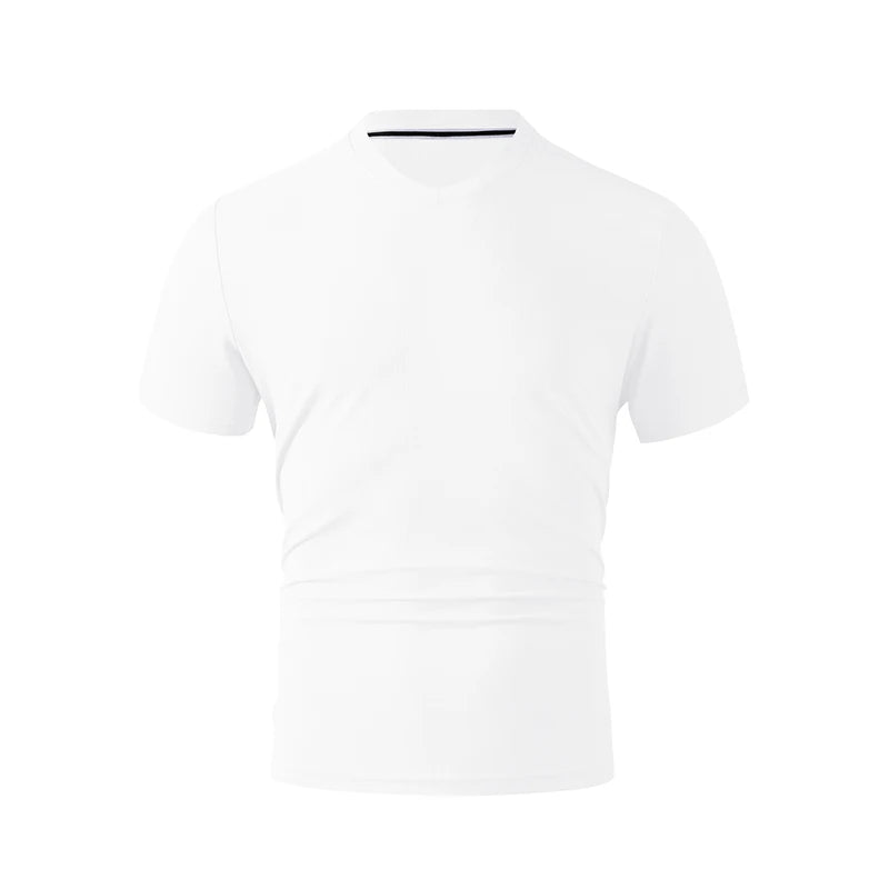 2025 New Men's Casual Fashion Simple V-neck Short Sleeved T-shirt Summer Comfortable Breathable Versatile Top