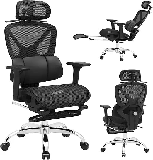ergonomic mesh office chair, home desk chair comfy with adjustable lumbar support 3d headrest and armrests, reclining big and ta