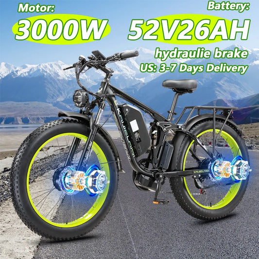 Electric Bike 3000W Dual Motor 52V 26AH Battery Hydraulic Brake