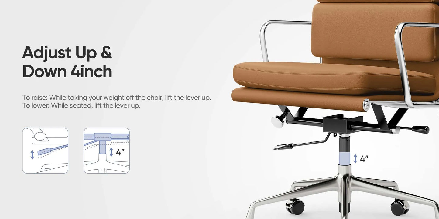 Office Guest Chair Genuine Leather Executive Chair Reception Chairs with Wheels Adjustable Swivel Rolling Office Chairs