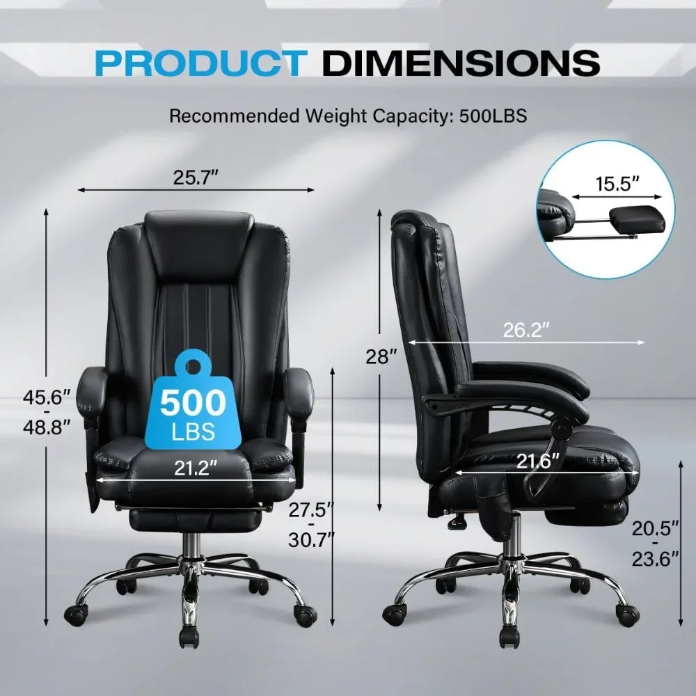 Office Chair with Foot Rest for Heavy People 500lbs Big and Tall Office Chairs with 6 Vibration Points and Heating Function