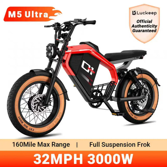 Luckeep M5 Ultra Electric Bike for Adults/Teen, 3000W Peak Dual Motor, 52V 40Ah Dual Battery,160 Miles 32MPH