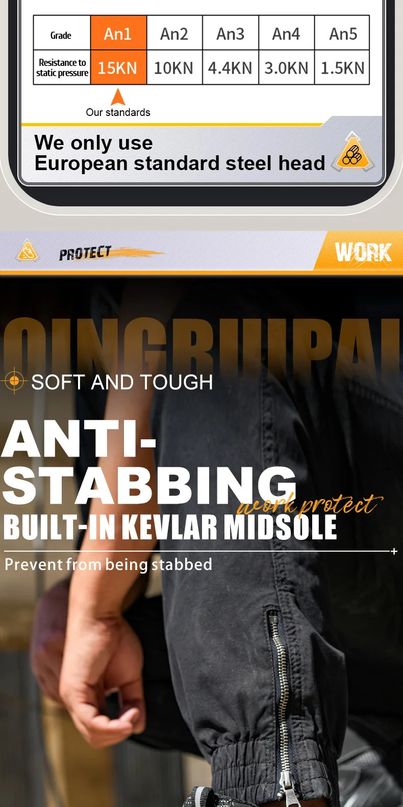 Men's high top lace-free comfortable soft sole anti-smash and puncture resistant work shoes