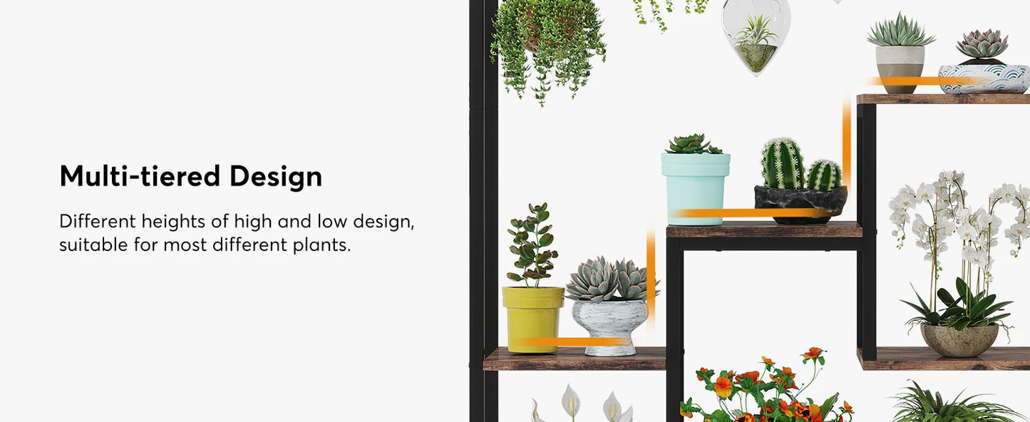 5-Tier Tall Indoor Plant Stand, 70.9 inches Large Metal Plant Shelf with 6PC S Hanging Hooks for Indoor, Garden