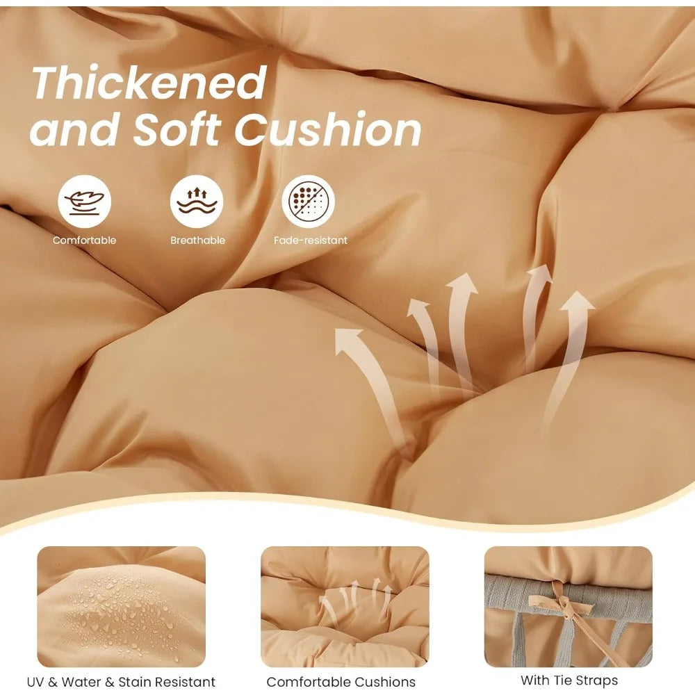 2-Person Outdoor Porch Swing with Adjustable Hardtop Canopy, 5.9" Thick Cushions,Weather-Resistant Rattan Patio Swing Chair with