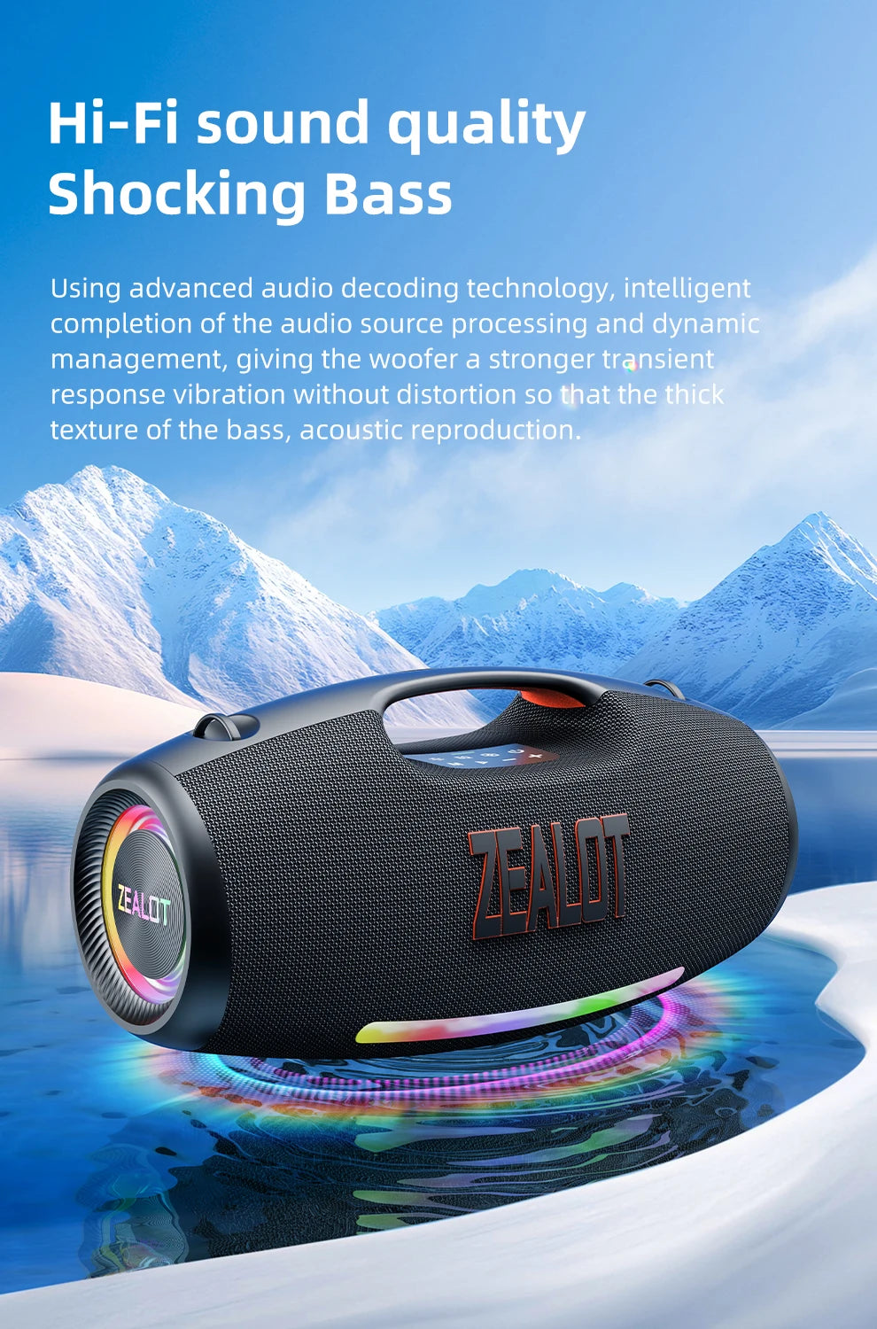 Zealot S89 250W Portable Bluetooth Speaker High Volume Waterproof 48000mAh Wireless TWS Subwoofer Suporrt USB/TF/AUX RGB light.