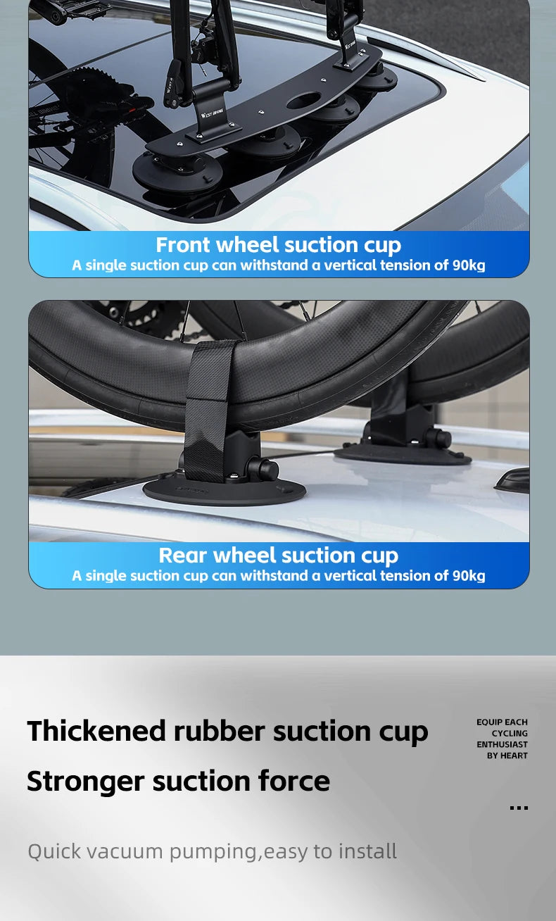 WEST BIKING Car Roof Vacuum Suction Cup Bicycle Racks Cycling Tour MTB Road Bike Quick Release Car Carrier Top Parking Racks