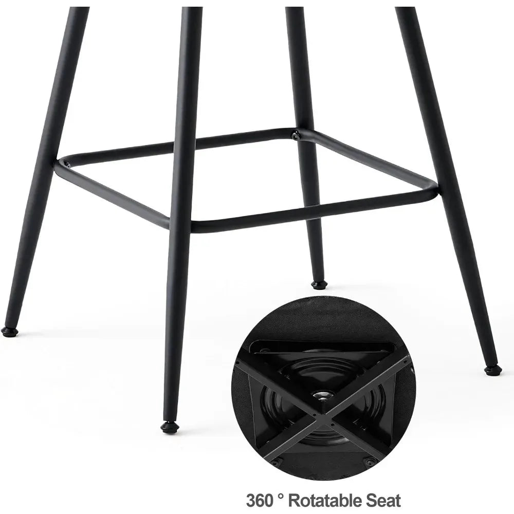 Counter Height Bar Stools Set of 2, 360° Swivel Upholstered Barstools with Rattan Full Back & Metal Legs, PU Leather 26" Mid