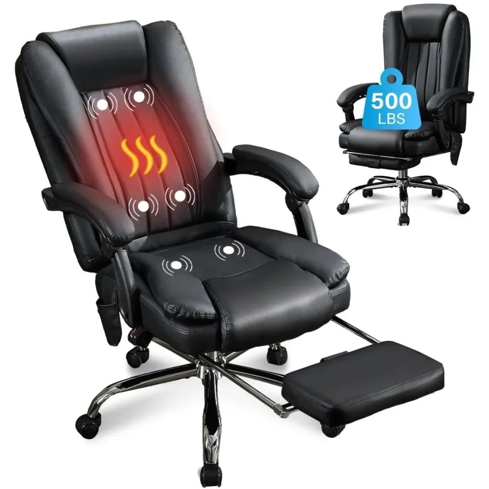 Office Chair with Foot Rest for Heavy People 500lbs Big and Tall Office Chairs with 6 Vibration Points and Heating Function