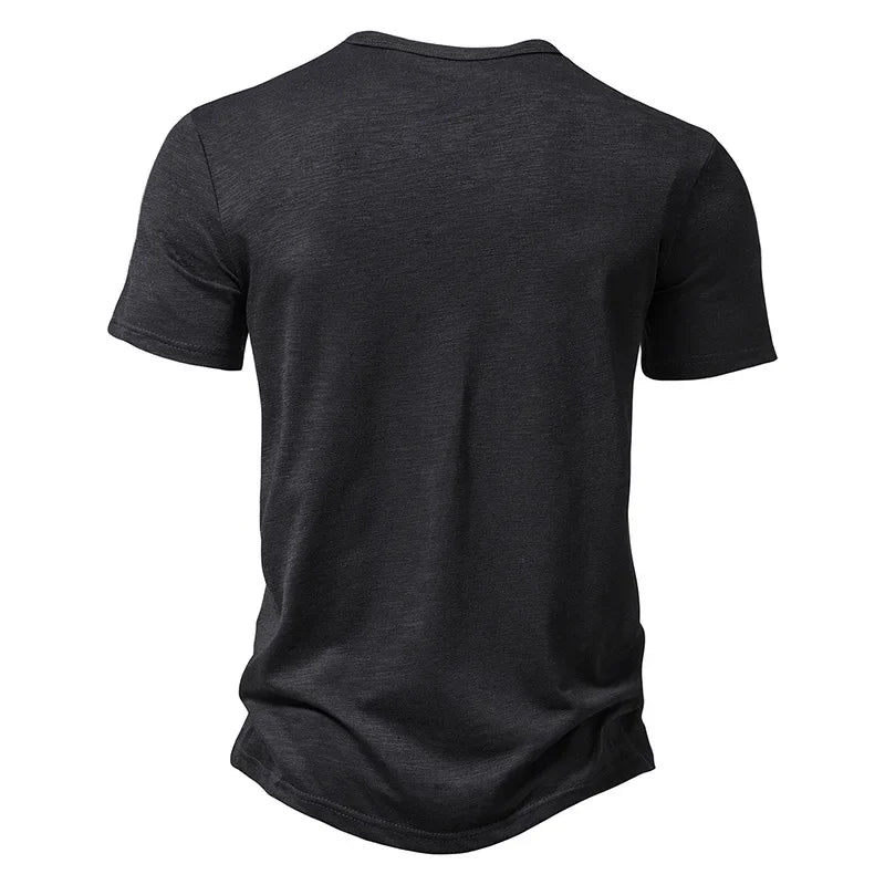 Henley Collar Summer Men Casual Solid Color Short Sleeve T Shirt for Men Polo men High QualityMens T Shirts