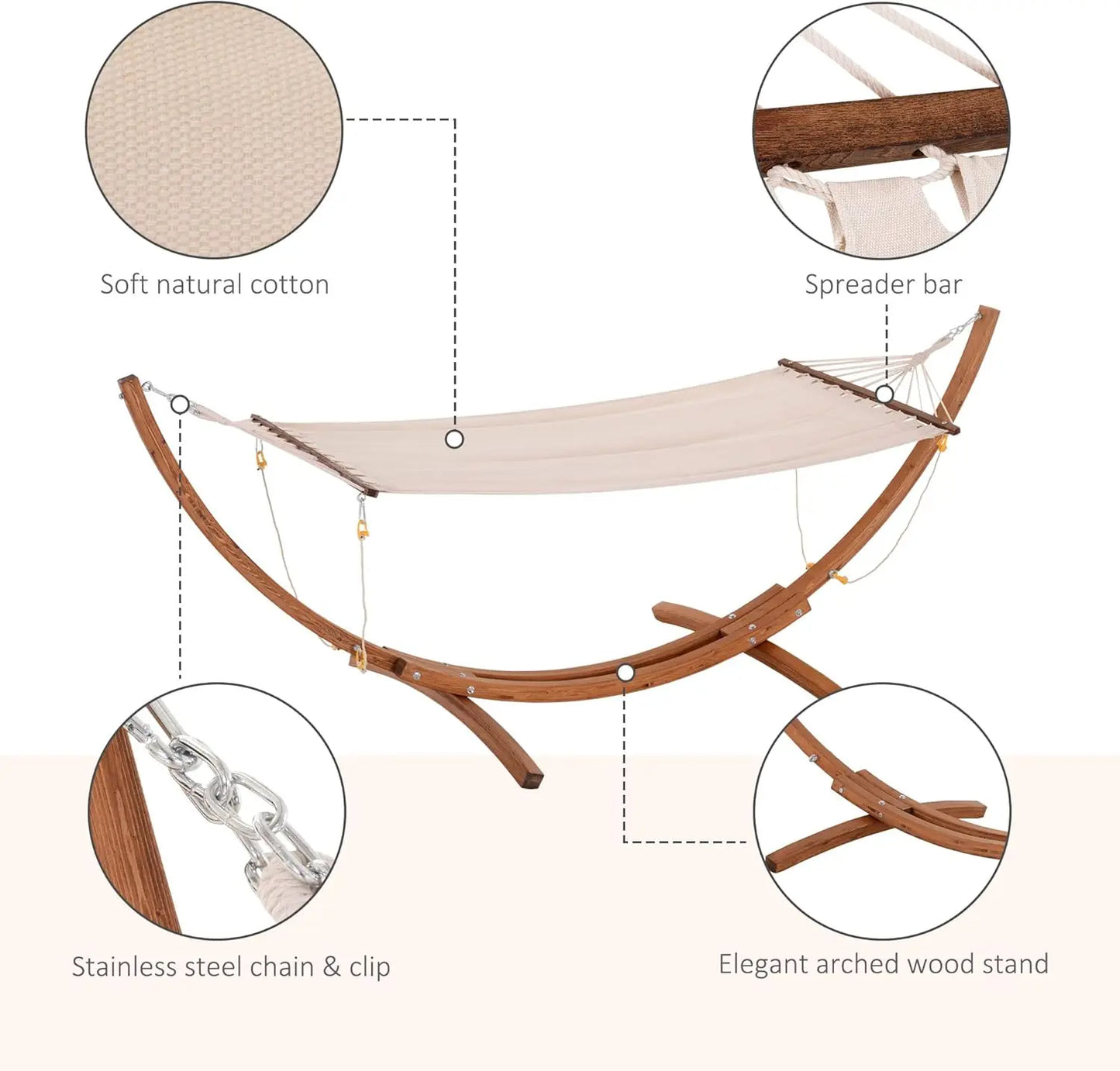 10' Wood Outdoor Hammock, Hammock with Stand Rainbow Bed, Heavy Duty Roman Arc Hammock for Single Person for Patio Backyard