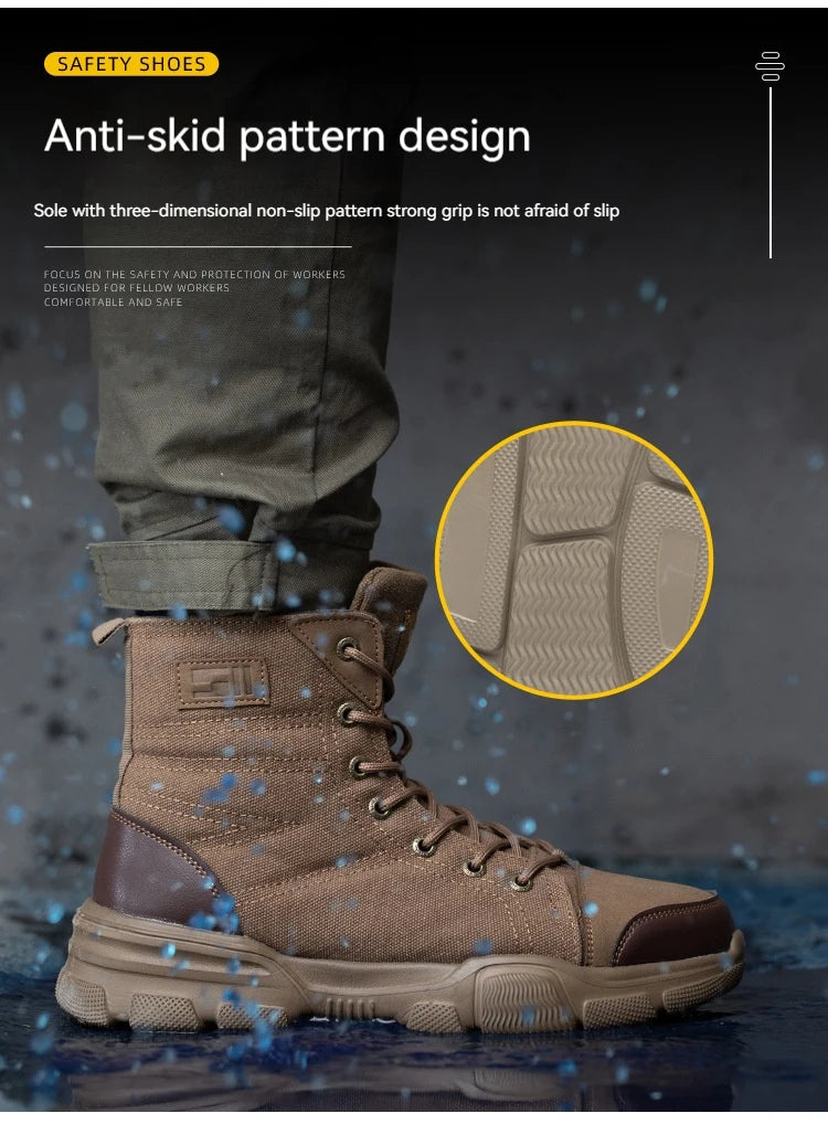 Men’s Industrial Safety Shoes Steel Toe Cap - Anti-Smash Anti-Punctur Outsole Outdoor Indestructible Construction Work Shoes
