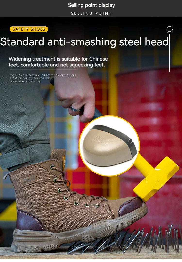 Men’s Industrial Safety Shoes Steel Toe Cap - Anti-Smash Anti-Punctur Outsole Outdoor Indestructible Construction Work Shoes