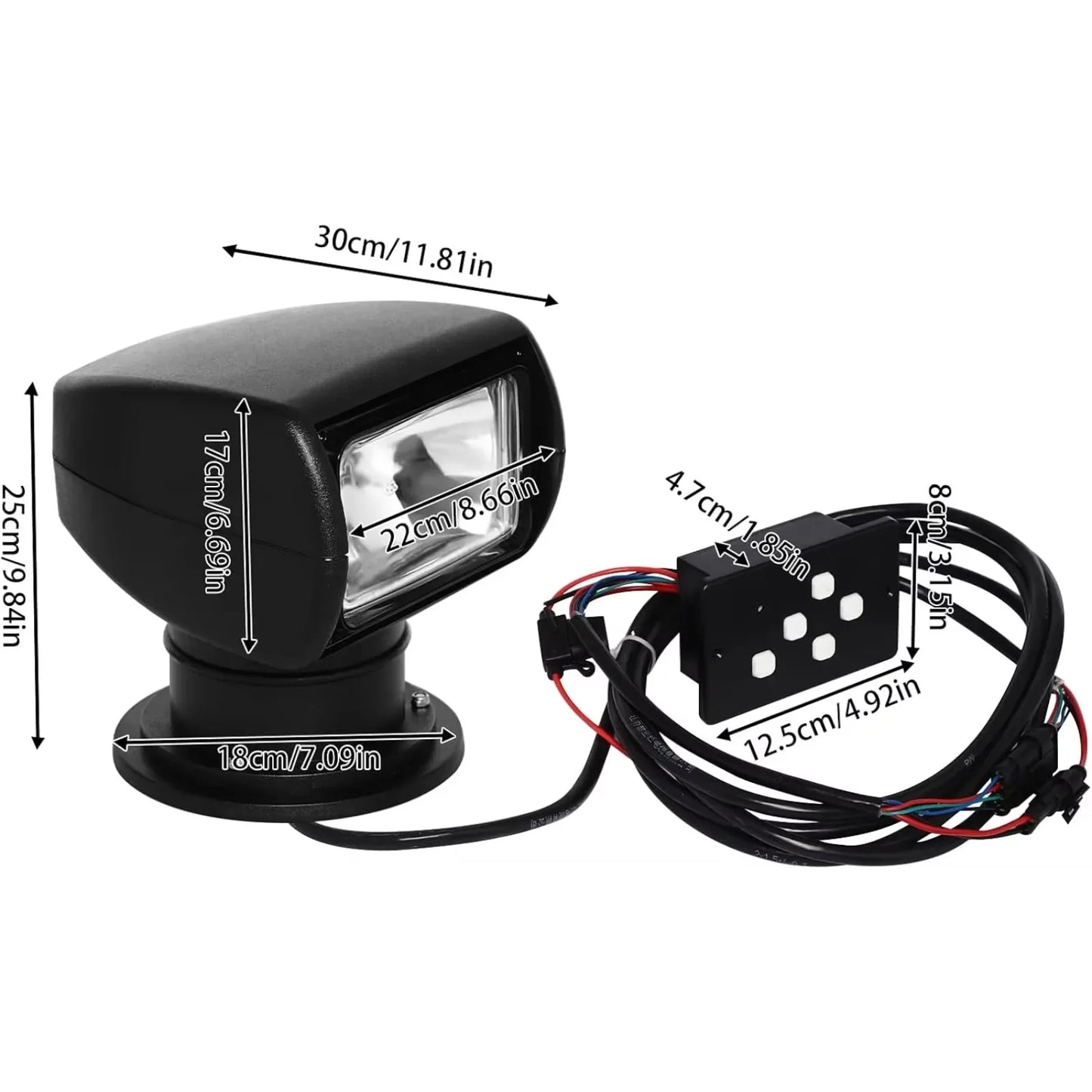 100W Marine Boat Spotlight Searchlight,360° Rotate Remote Control Marine Halogen Spotlight for Truck Car,Waterproof