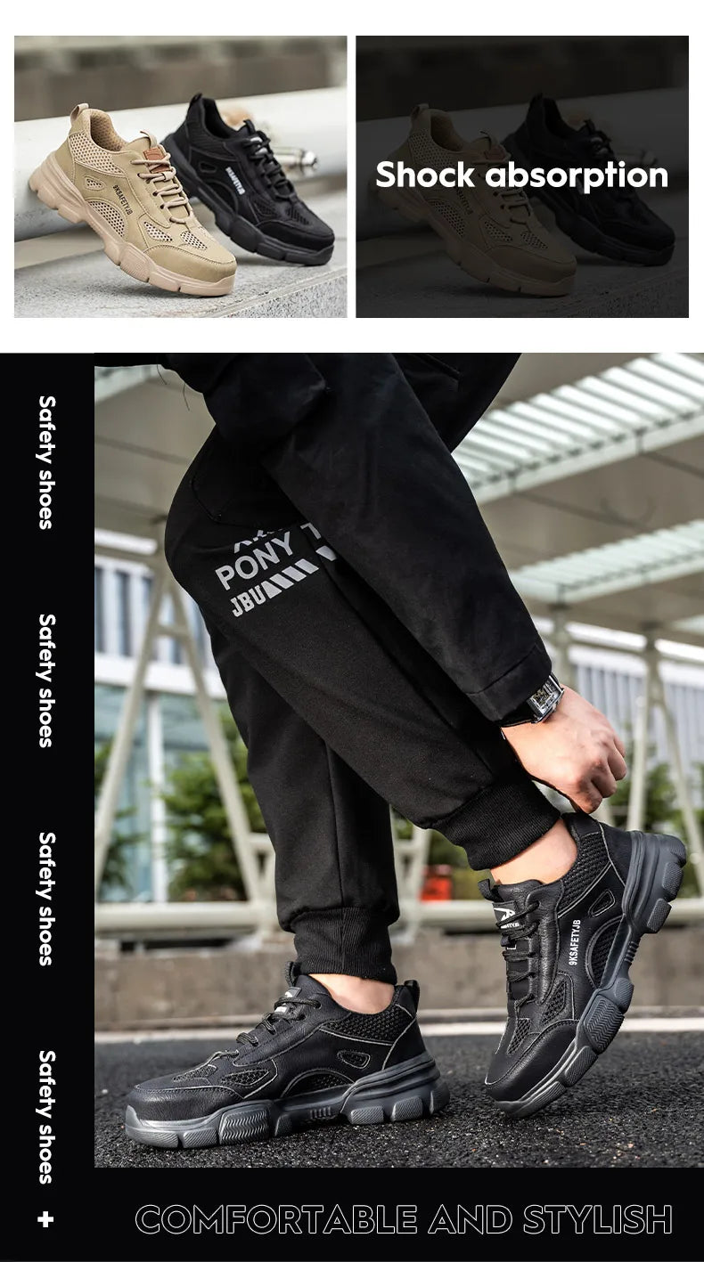 Low Top Breathable Safety Shoes Anti-Puncture Anti shock Work Shoes Slip Resistant Work Sneakers Protective Boots for Men