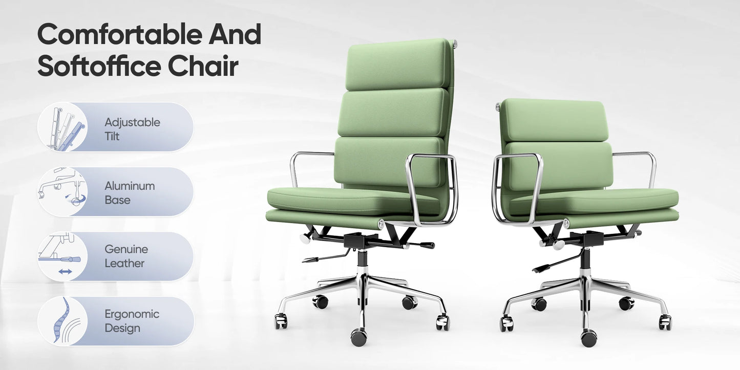 Office Guest Chair Genuine Leather Executive Chair Reception Chairs with Wheels Adjustable Swivel Rolling Office Chairs