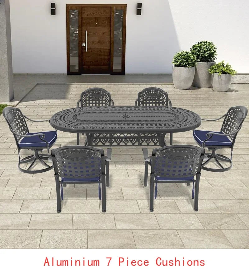 9-Piece Outdoor Dining Set, All-Weather Cast Aluminum Furniture, Black Frame