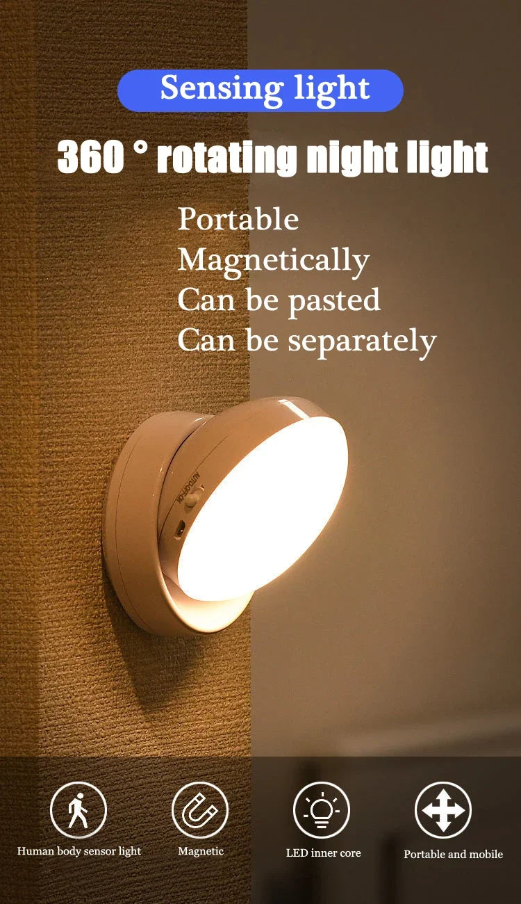 Night Light USB Motion Sensor Charging Round Energy-saving Led Lamp Bedroom Light Corridor Home Bathroom wall lights night light
