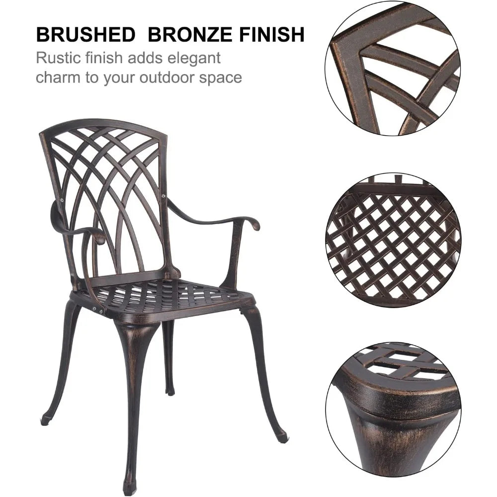 3 Piece Patio Bistro Set Cast Aluminum Bistro Table Set Outdoor Round Dining Table with Umbrella Hole for Porch, Lawn, Garden,