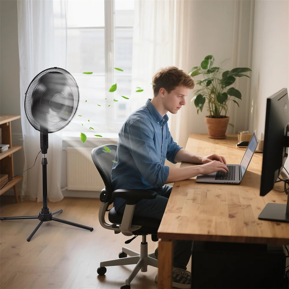 Kitchen Home Office 16 Inch Pedestal Standing Fan Adjustable Height and Tilt Floor Fan For Living Room Bedroom