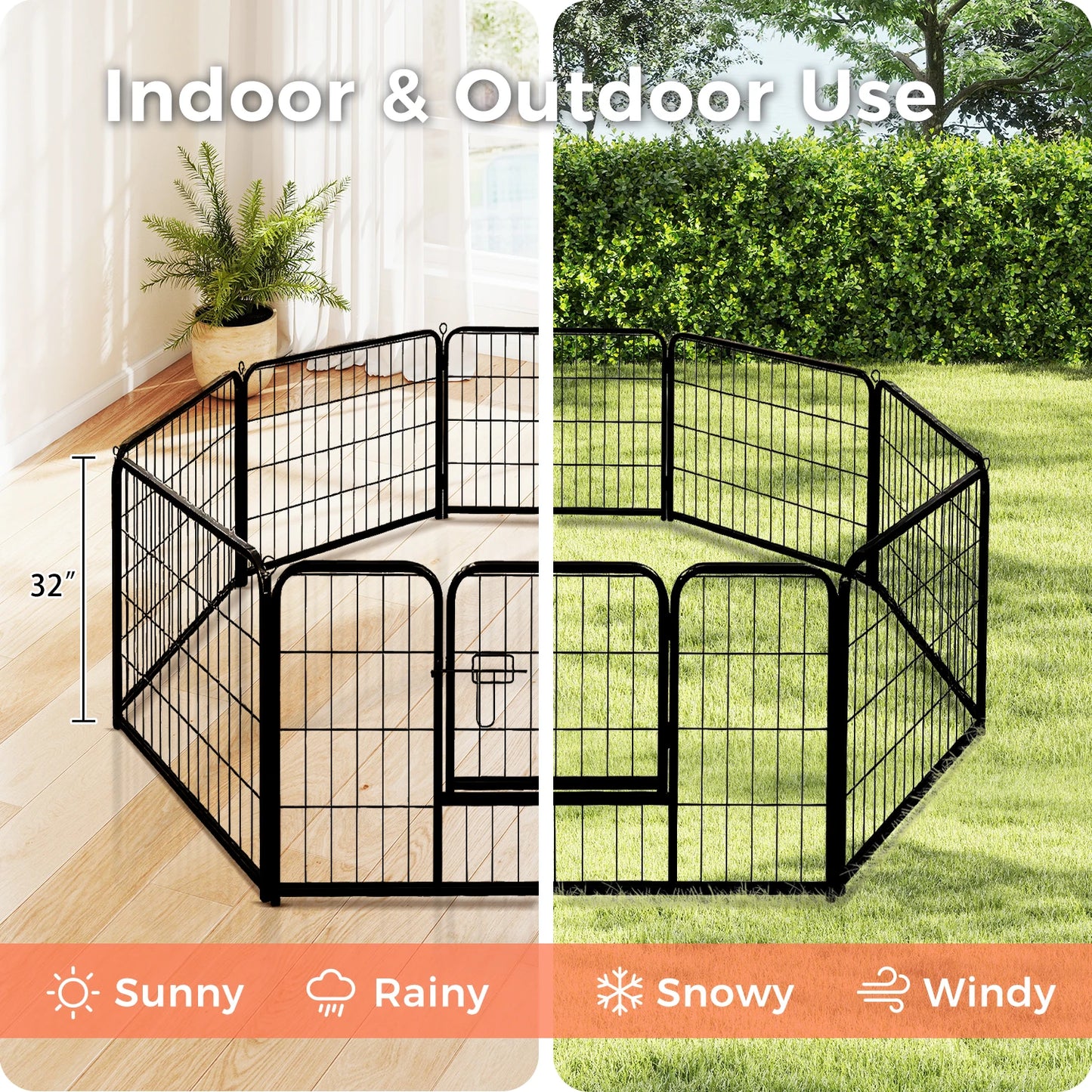 Heavy-Duty Metal Puppy Playpen – 24"/32"/40" Options, 8/16 Panels, Ideal for Indoor Use & Outdoor (RV Camping, Yard, Garden)