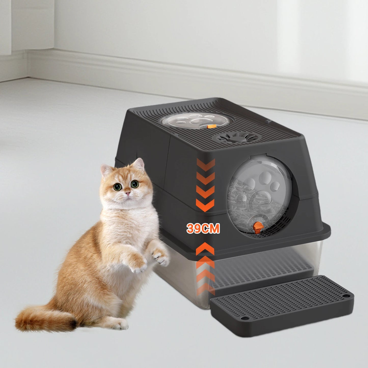 Stainless Steel Cat Litter Box, High Sided Enclosure Cat Toilet With Lid, Front And Top Door, Sand Filter Pedal & Litter Scoop