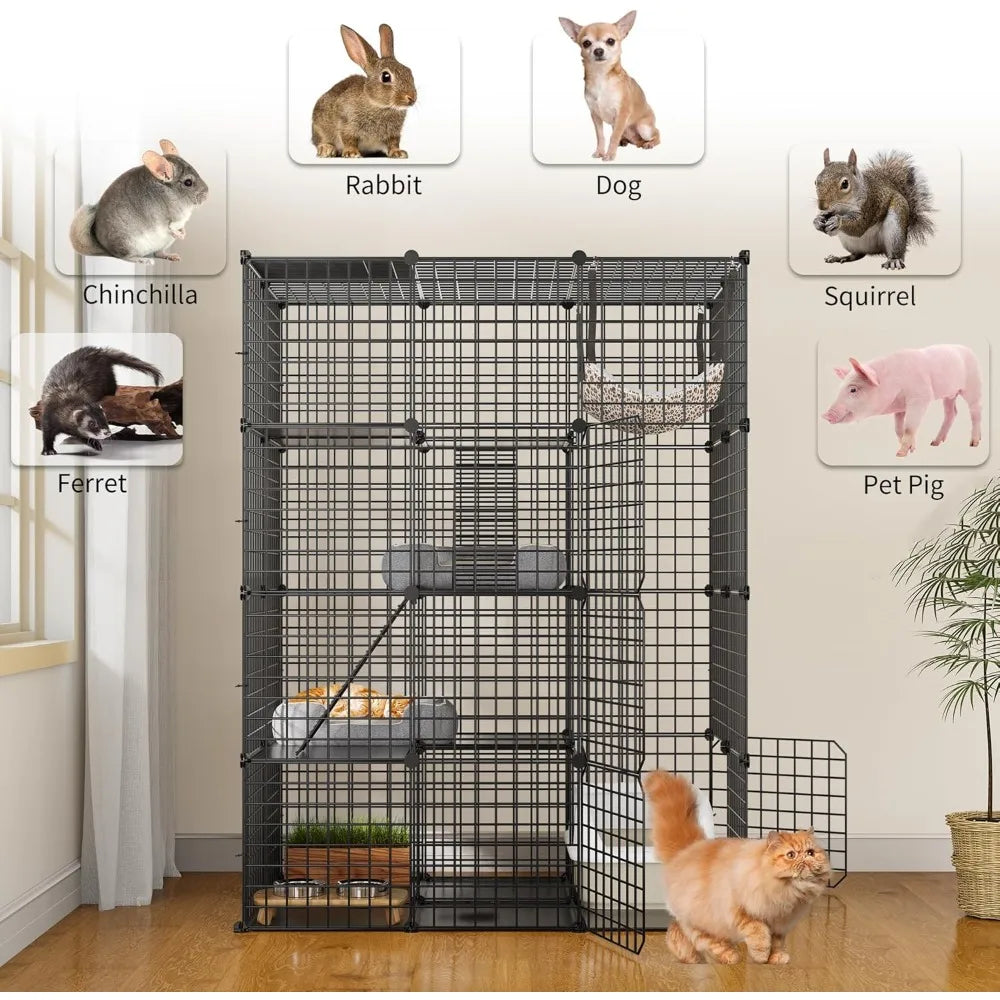 YITAHOME Large Cat Cage Indoor Enclosure Metal Wire 4-Tier Kennels DIY Cat Playpen Catio with Large Hammock for 1-3 Cats