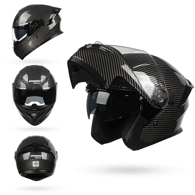 Modular Motorcycle Helmet - ABS Shell with Sunglasses Visor and Dual-Lens Full Face Motorcycle Helmet