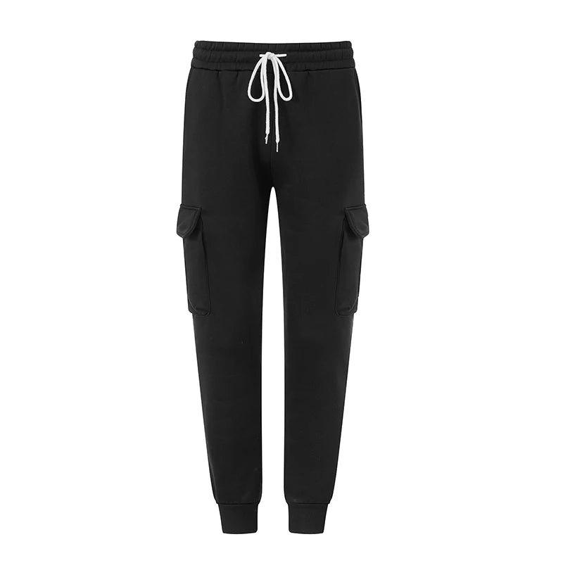 Men s Stylish Fleece Jogger Pants with Adjustable Drawstring Waistband Solid Color Casual Trousers for Fall and Winter