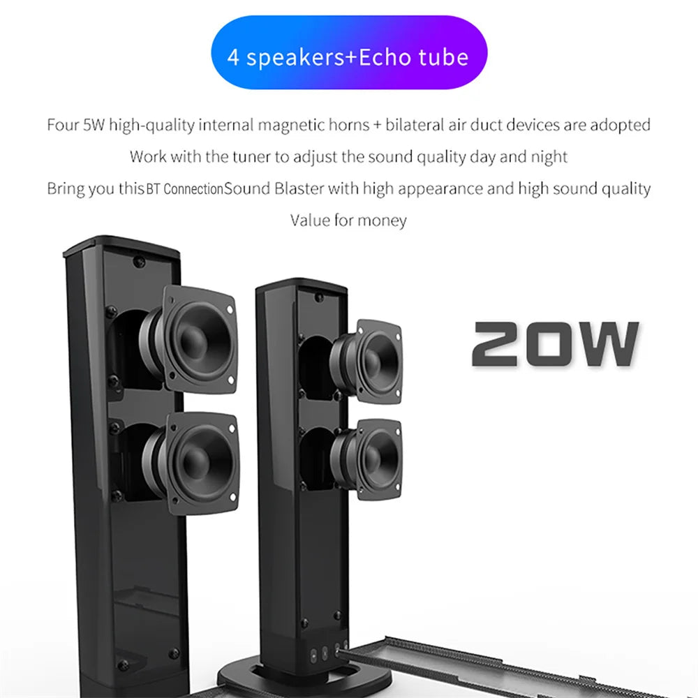 Wireless Bluetooth TV Sound Bar 2 Speaker System Home Theater Subwoofer Soundbar Portable Loud Rechargeable 2 IN1 Speaker