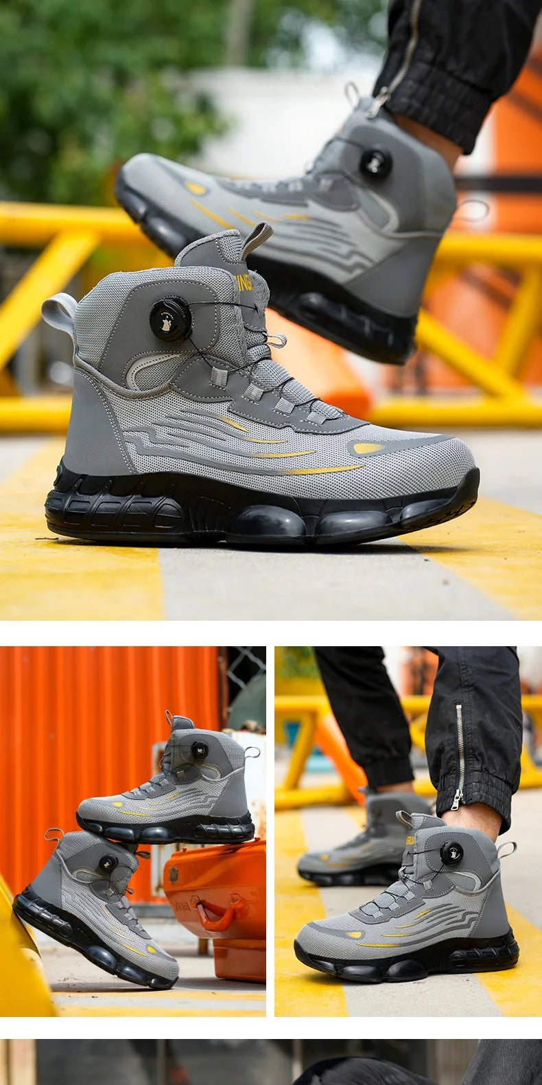 Men's high top lace-free comfortable soft sole anti-smash and puncture resistant work shoes