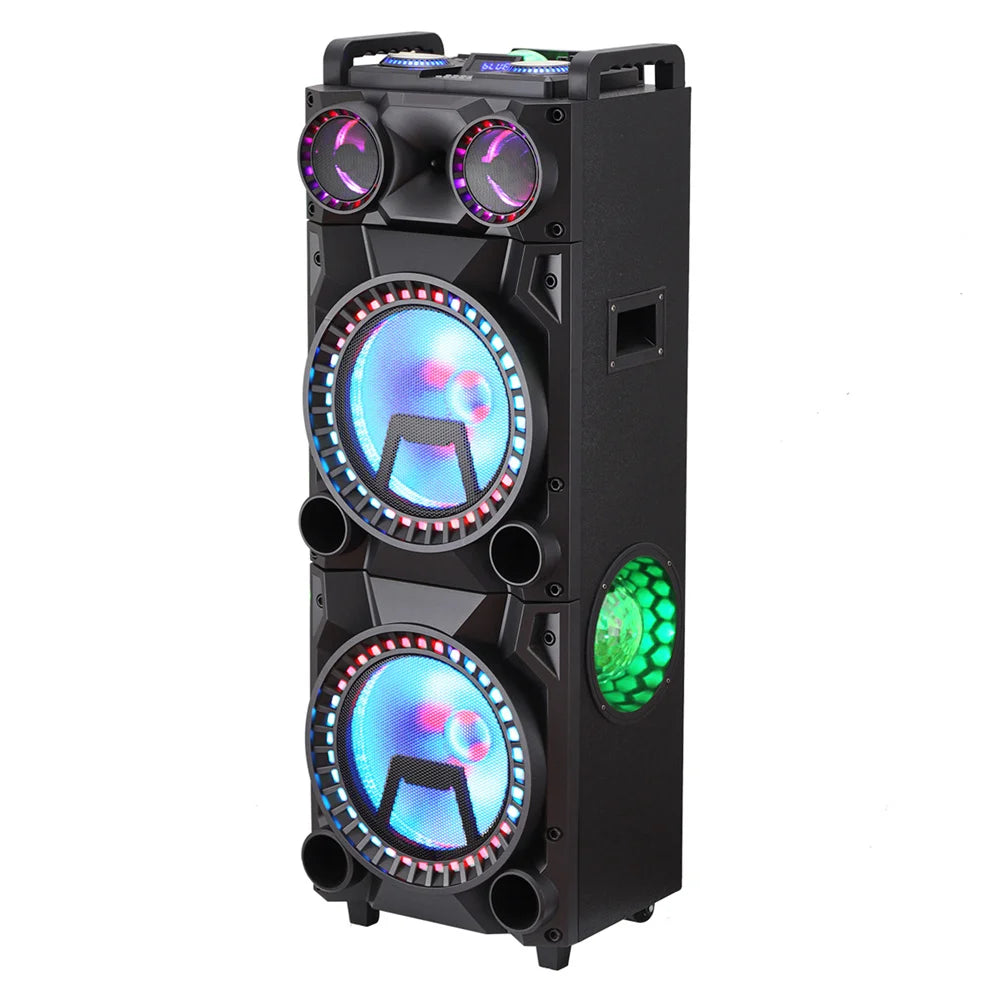 9500W Portable Bluetooth Party Speaker Karaoke Sound System Heavy Bass Rechargeable Dual 12 Inche Subwoofer Led Light with Mic