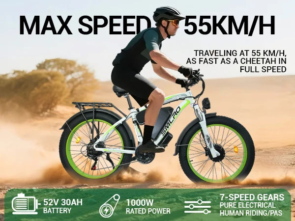 ORLMS XDC600 adult E-bike 1000W 52V 30Ah battery  Electric Bike,26-inch All-terrain fat tire E-Mountain bike