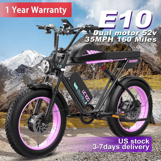 E10 Electric Bike 52V Dual Motors 35MPH Top Speed 160-Mile Range High-Capacity Battery Long-Distance Commuting for Adults