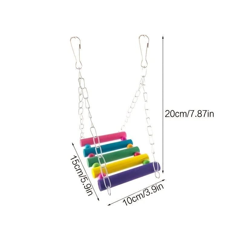 1 piece of colorful wooden bird chair toy with chain - anti-gnaw parrot bridge ladder, vitality pendant cage accessory for small