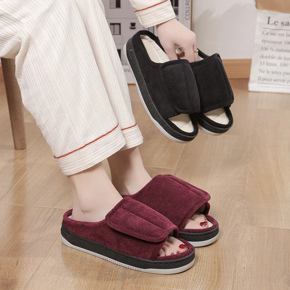 Men Women's Diabetic Slippers Open Toe Slide Slippers with Rubber Sole Swollen Feet Slippers for Indoor Outdoor