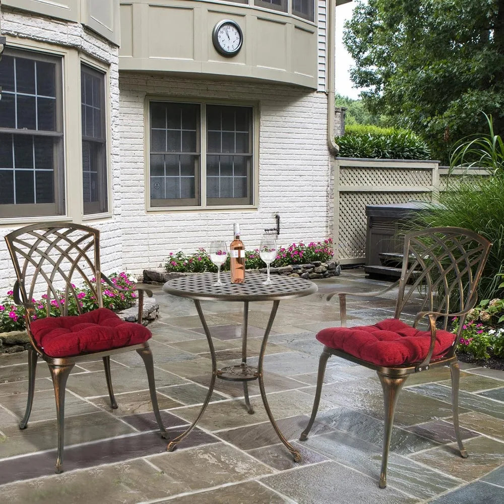 3 Piece Patio Bistro Set Cast Aluminum Bistro Table Set Outdoor Round Dining Table with Umbrella Hole for Porch, Lawn, Garden,