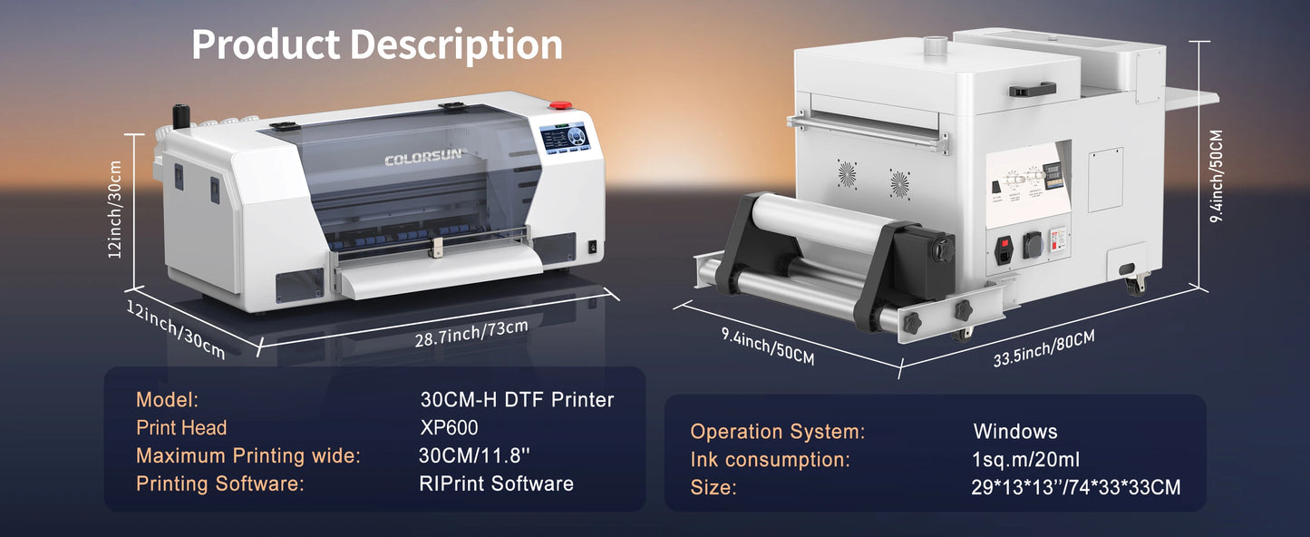 Colorsun A3 DTF Printers For Epson XP600 Impressora A3 DTF Printing Machine Drect to Film A3 DTF Printers For T-Shirt Hoodies