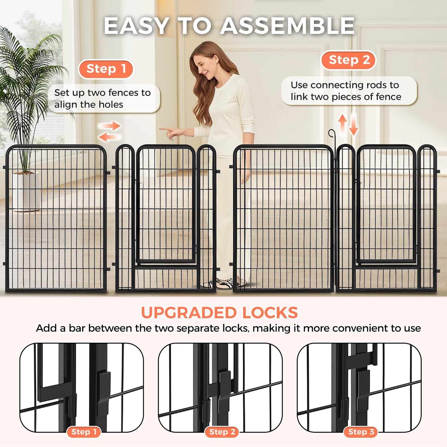 Heavy-Duty Metal Puppy Playpen – 24"/32"/40" Options, 8/16 Panels, Ideal for Indoor Use & Outdoor (RV Camping, Yard, Garden)