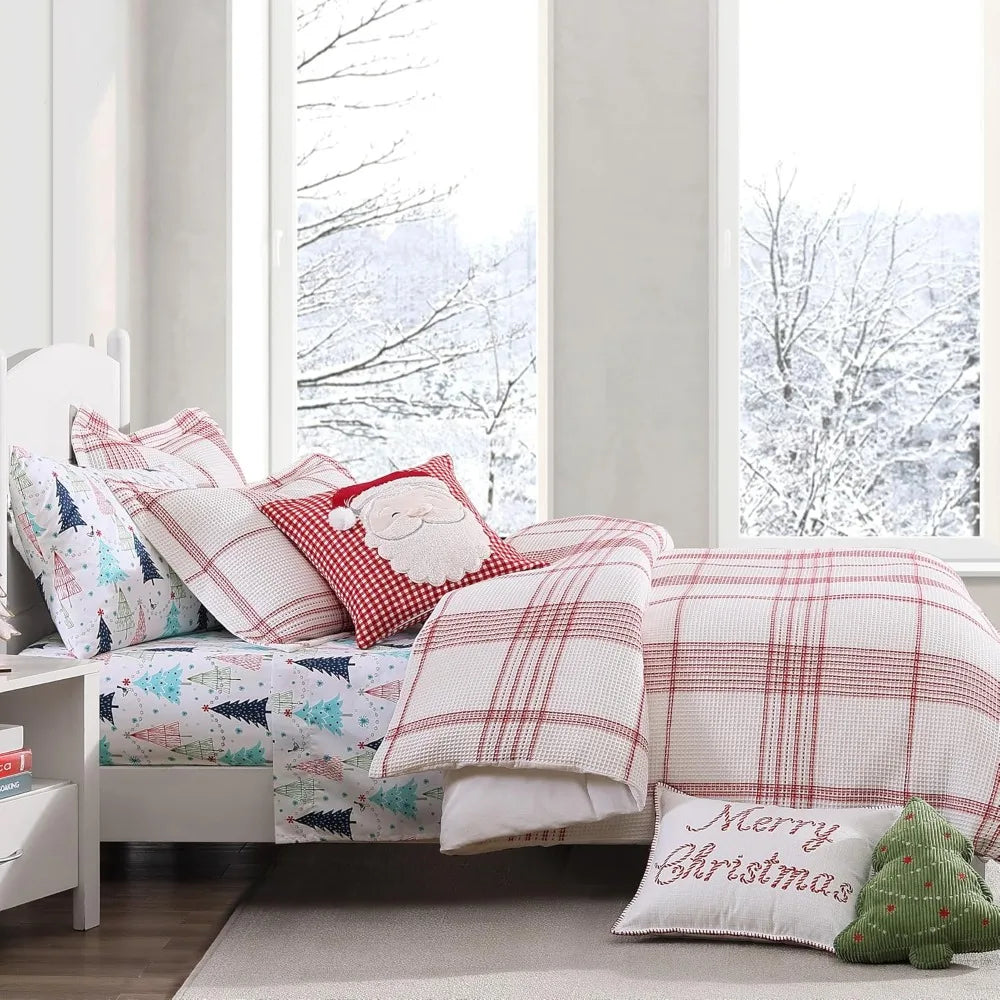 Levtex Home Peppermint Plaid Christmas Duvet Set - Full/Queen Size with 90x94 Duvet Cover and 2 Standard Pillowcases
