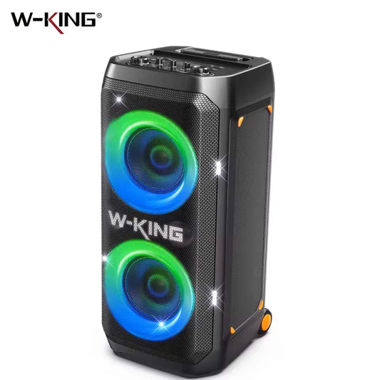 W-KING T12 Tragbare Bluetooth-Lautsprecher-Box mit 370W MAX Pro Sound, Lichtshow, CSB, Bass Boost, Rollen und Teleskopgriff
