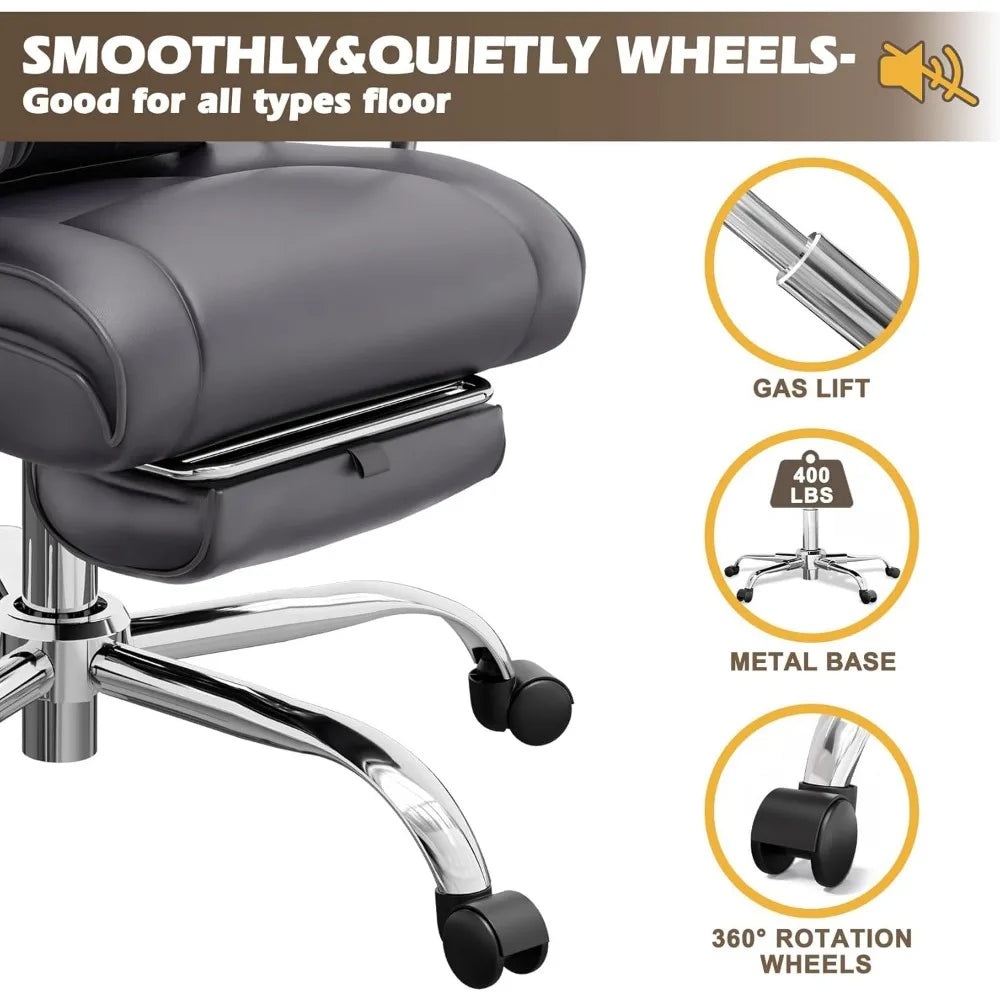 ergonomic large-size executive reclining office chair with footrest and adjustable high back leather seat